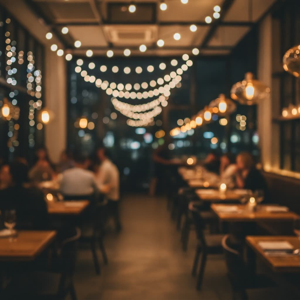 Guests at a warmly lit restaurant in the evening